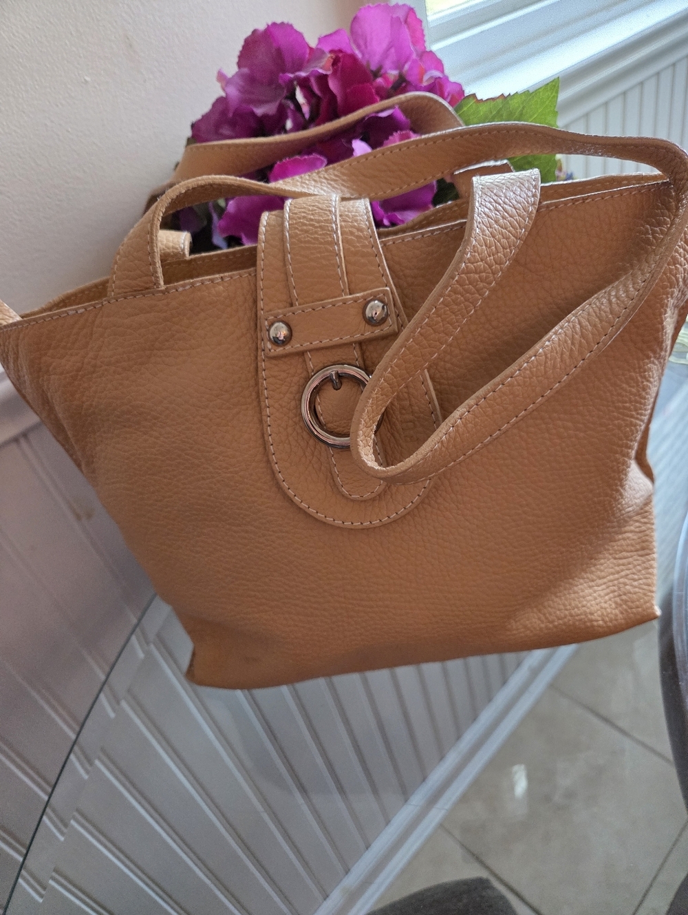 Furla Mustard/Tan Leather Tote Handbag Excellent